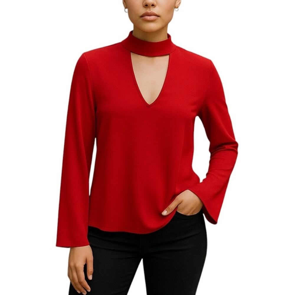Intermix Red Seaton Open Back Bell Sleeve Top
